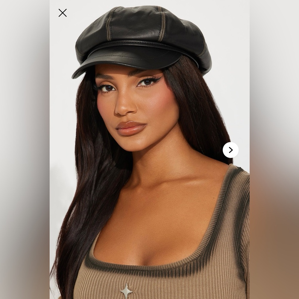 Black Dark Grey Brown Faux Leather Beret Newsboy Cap